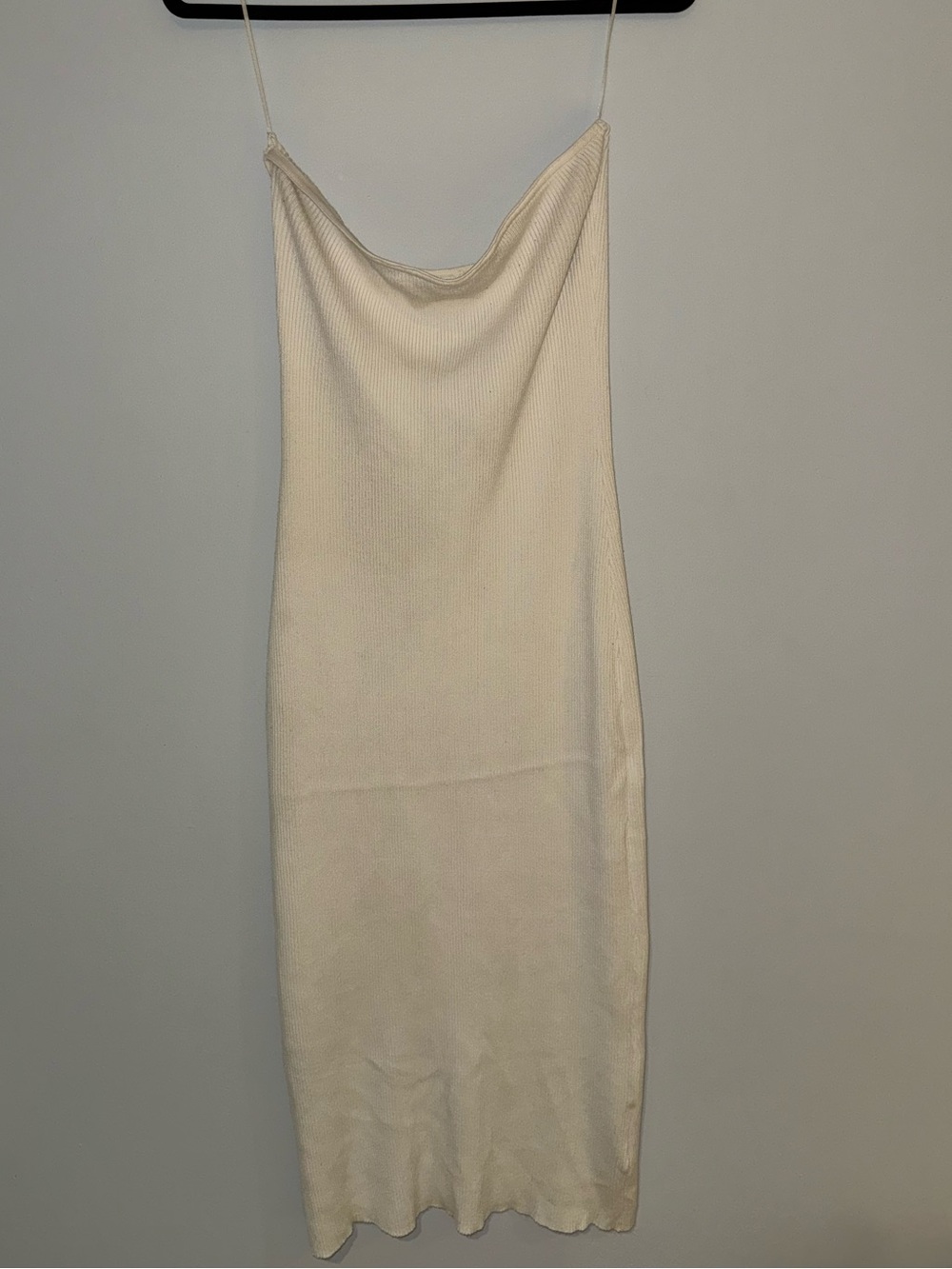 H&M Cream Ribbed Slip Midi Dress with Cowl Neck